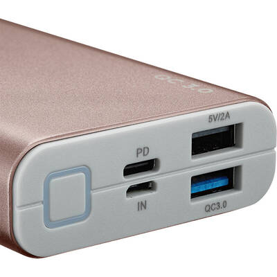 CANYON CND-TPBQC10RG, 10000 mAh, 2x USB, 1x PD cu tehnologia Quick Charge 3.0, roz-auriu