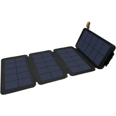 Sandberg Solar 4-Panel PowerBank, 12000 mAh, 2x UBS, Wireless Qi, Black