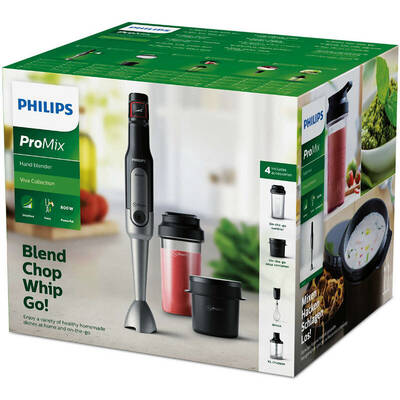 Mixer vertical Philips Mixer Viva Collection ProMix HR2655/90, 800 W, Speed Touch + Functie Turbo, tocator XL 1 l, tel, cana de supa on-thego (300 ml), recipient on-the-go (500 ml), Negru
