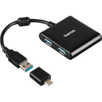 Hub USB Hama Hub USB 3.1 1:4,C-adapt,ngr, 12325