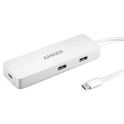 Hub USB Hub Anker Premium USB-C, Gigabit Ethernet, 2xUSB 3.0, Power Delivery, Argintiu