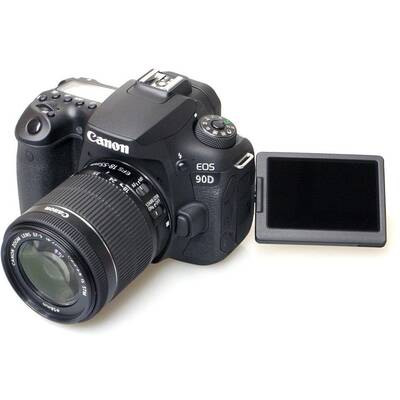 Aparat foto DSLR EOS 90D + obiectiv Canon EFS 18-55mm f3.5-5.6 IS STM, Senzor APS-C CMOS de 32,5 megapixel, Ecran tactil TFT Clear View II