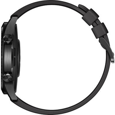 Smartwatch Huawei  WATCH GT 2, 46 mm, Bluetooth, GPS, corp Titanium Grey Stainless Steel, curea fluoroelastomer negru, rezistent la apa, senzor HR