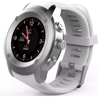 Smartwatch Maxcom FW17 Power Aluminiu argintiu, curea silicon alb