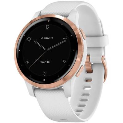 Smartwatch Garmin Vivoactive 4S, roz-auriu, curea silicon alb, GPS + HR