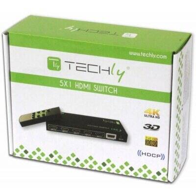 Adaptor TECHLY HDMI switch 5/1, 5x întrare, 1x ieșire, cu telecomandă, 4K2K, 3D