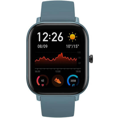 Smartwatch Amazfit GTS, Steel Blue, curea silicon, Bluetooth si senzor PPG, recomandat pentru inot, autonomie pana la 14 zile
