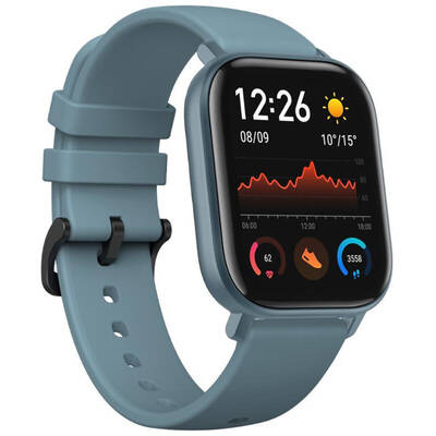 Smartwatch Amazfit GTS, Steel Blue, curea silicon, Bluetooth si senzor PPG, recomandat pentru inot, autonomie pana la 14 zile