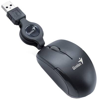 GENIUS dublat-USB optic, 1200dpi, 3 butoane, 1 rotita scroll, black, cablu retractabil