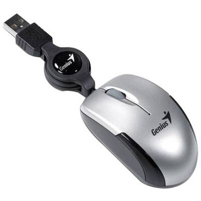 Mouse GENIUS USB optic, 1200dpi, 3 butoane, 1 rotita scroll, silver, cablu retractabil