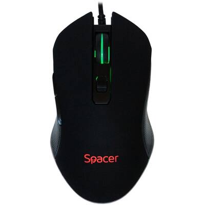 Mouse Spacer GAMING USB optic, 2400dpi, 6 butoane, 1 rotita scroll, black, iluminare RGB "SP-GM-01" (include timbru verde 0.1 lei)