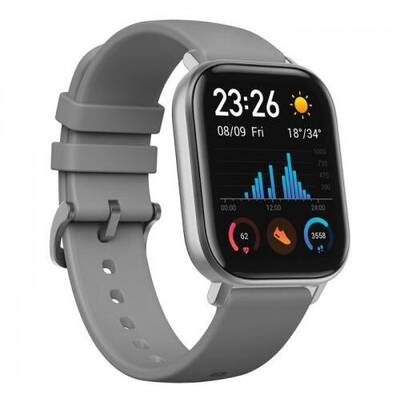 Smartwatch Amazfit GTS, Lava Grey, curea silicon, Bluetooth si senzor PPG, recomandat pentru inot, autonomie pana la 14 zile