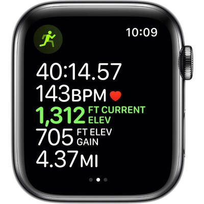 Smartwatch Apple Watch 5, Aluminium 44 mm, corp negru, curea silicon negru, GPS + Cellular