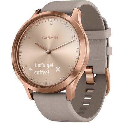 Smartwatch Garmin Vivomove HR Premium roz auriu, curea piele gri, One size