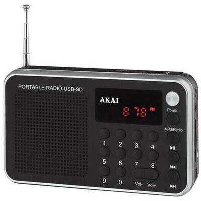 Akai Radio portabil DR002A-521B , cu USB slot , SD/MMC/TF card slot ,antena FM telescopica , baterie reincarcabila , functie ceas alarma