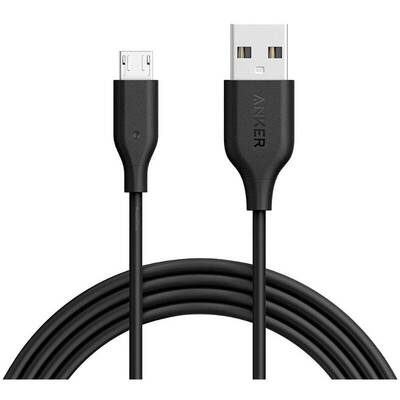Anker PowerLine, USB Male la microUSB, 1.8 m, Black