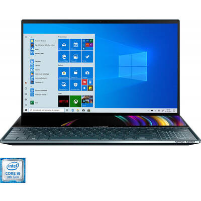 Ultrabook Asus 15.6'' ZenBook Pro Duo UX581GV, UHD Touch, Procesor Intel Core i9-9980HK (16M Cache, up to 5.00 GHz), 32GB DDR4, 1TB SSD, GeForce RTX 2060 6GB, Win 10 Pro, Celestial Blue