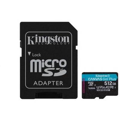 Card de Memorie Kingston Micro SDXC Canvas GO Plus, 512GB, Clasa 10, UHS-I + Adaptor