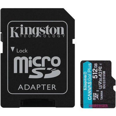 Card de Memorie Kingston Micro SDXC Canvas GO Plus, 512GB, Clasa 10, UHS-I + Adaptor