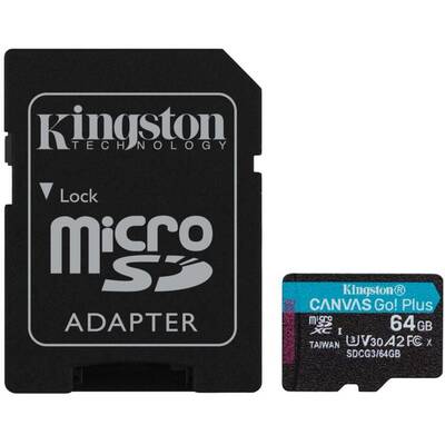 Card de Memorie Kingston Micro SDXC Canvas GO Plus, 64GB, Clasa 10, UHS-I + Adaptor