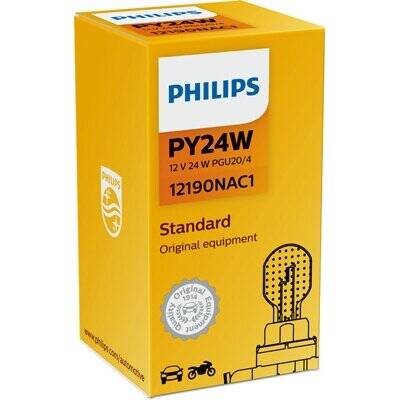 Philips Bec, semnalizator PY24W, PGU20/4, 12V, 24W, 12190NAC1, Set 10 buc, Pret/Buc