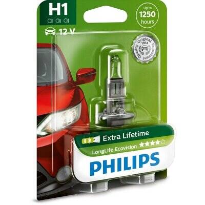 Philips LongLife EcoVision Bec, far faza lunga 55W, H1, 12V, 12258LLECOB1, Set 10 buc, Pret/Buc