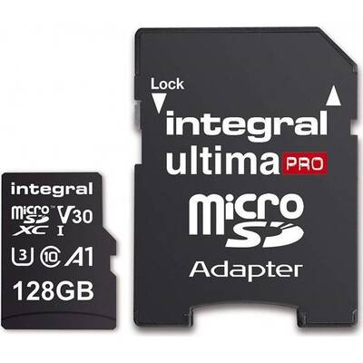 Card de Memorie Integral 128GB MICRO SDXC 90V30, R:100MB/s W:90MB/s U3 V30 + ADAPTER