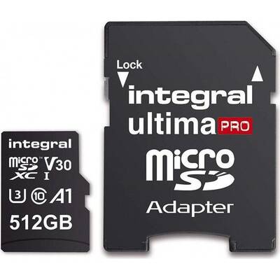 Card de Memorie Integral 512GB MICRO SDXC 80V30, R:100MB/s W:80MB/s U3 V30 + ADAPTER
