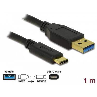 Adaptor DELOCK 83870, SuperSpeed USB 10 Gbps (USB 3.1 Gen 2) Type-A male > USB Type-C male 1 m black