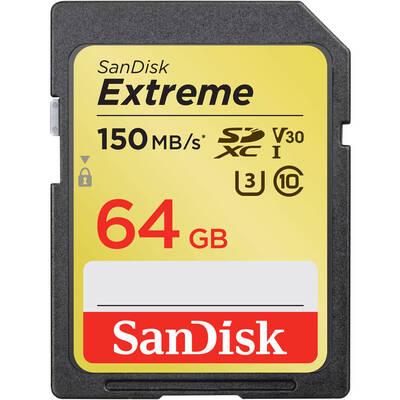 Card de Memorie SanDisk Extreme SD UHS-I 64GB, C10, U3, V30, 150/60 MB/s