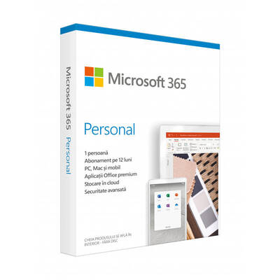 Microsoft Aplicatie 365 Personal Engleza 32-bit/x64, 1 An, 1 Utilizator, Medialess Retail