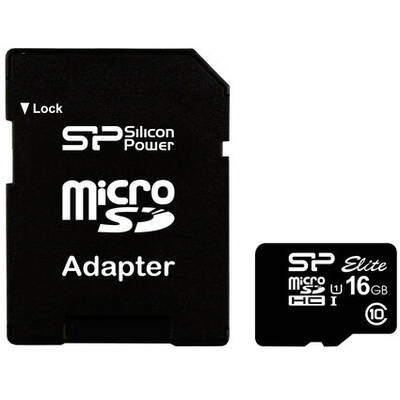 Card de Memorie SILICON-POWER microSDHC 16GB, Clasa10 + Adaptor SD
