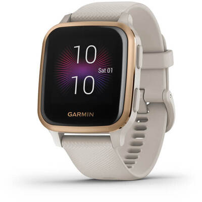 Smartwatch Garmin Venu Sq Music Edition, aluminiu rose gold, curea silicon light sand
