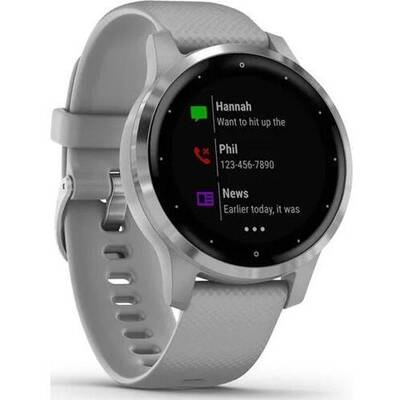 Smartwatch Garmin Vivoactive 4S, argintiu, curea silicon gri, GPS + HR