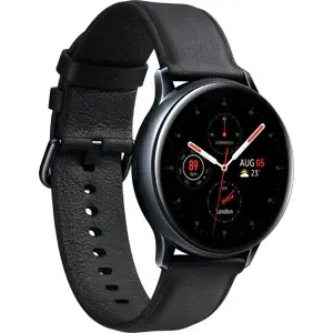 Smartwatch Samsung Galaxy Watch Active 2 (2019), 40 mm, otel negru, curea piele negru, LTE, Wi-Fi, Bluetooth, GPS, NFC, rezistent la apa