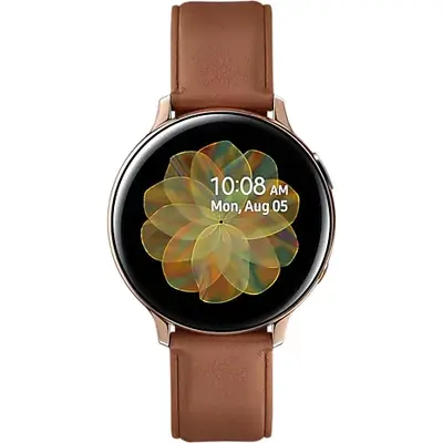 Smartwatch Samsung Galaxy Watch Active 2 (2019), 44 mm, otel auriu, curea piele maro, LTE, Wi-Fi, Bluetooth, GPS, NFC, rezistent la apa