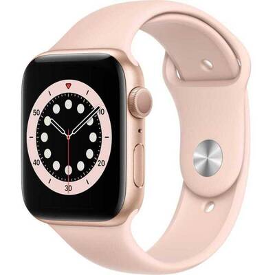 Smartwatch Apple Watch 6, GPS, Carcasa Gold Aluminium 44mm, Pink Sand Sport Band