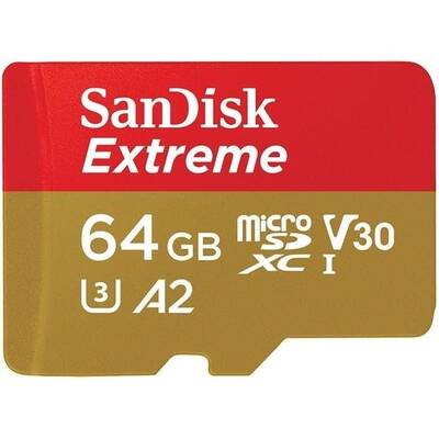 Card de Memorie SanDisk EXTREME microSDXC 64 GB 160/60 MB/s A2 C10 V30 UHS-I U3 ActionCam