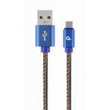 Premium jeans (denim) Micro-USB cable with metal connectors, 1m, blue