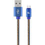 Gembird USB 2.0 (T) la USB 2.0 Type-C (T), 1m, premium, conectori auriti, cablu cu impletire din bumbac, negru cu insertii galbene (Jeans model), conetori albastri, "CC-USB2J-AMCM-1M-BL"