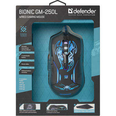 Mouse Defender Bionic GM-250L Ambidextrous USB Type-A Optical 3200 DPI