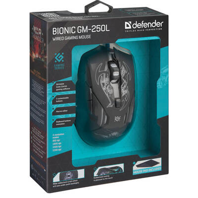 Mouse Defender Bionic GM-250L Ambidextrous USB Type-A Optical 3200 DPI