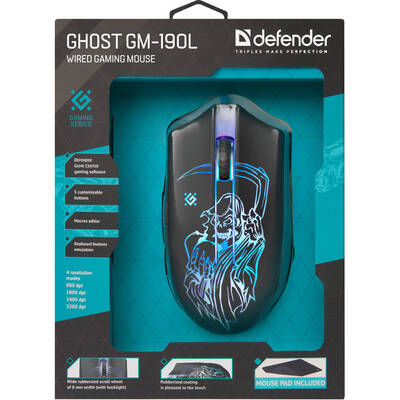 Mouse Defender Ghost GM-190L Ambidextrous USB Type-A Optical 3200 DPI