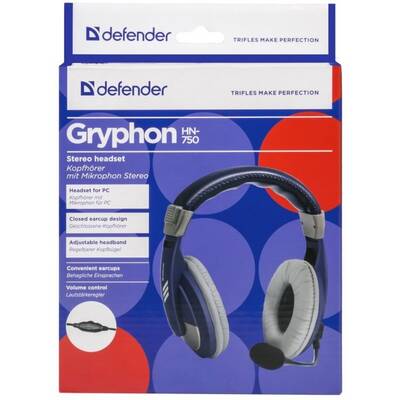 Casti Over-Head Defender HEADPHONES WITH MICROPHONE GRYPHON 750 BLUE