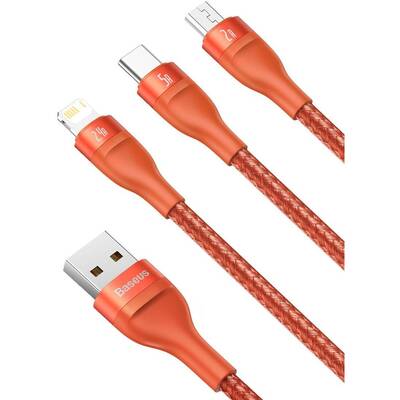 Baseus 3in1 Flash Series, micro USB / Lightning / USB-C, 5A, 1.2m, Orange
