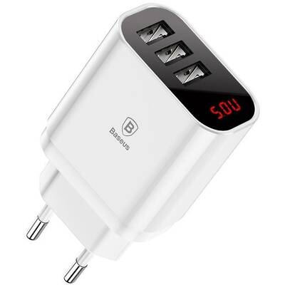Mains charger with display Baseus Mirror Travel 3x USB - white
