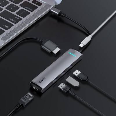 Hub USB Adapter HUB 6in1 Baseus USB-C in 3x USB 3.0 + HDMI + RJ45 + USB-C PD