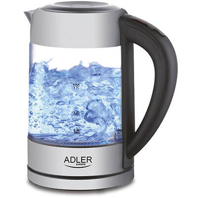 Adler Fierbator AD 1247 cu reglare temperatura, 2200wati,1.7l, sticla,leduri iluminare,negru/inox