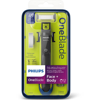 Philips Aparat de ras OneBlade Face & Body QP2620/20, aparat hibrid pentru barbierit si tuns barba