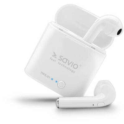 Casti Bluetooth SAVIO TWS-01 Wireless Bluetooth Earphones, White